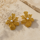 Artisanal Orchid Bloom Studs – Textured Gold Plated Pearl Center Earrings