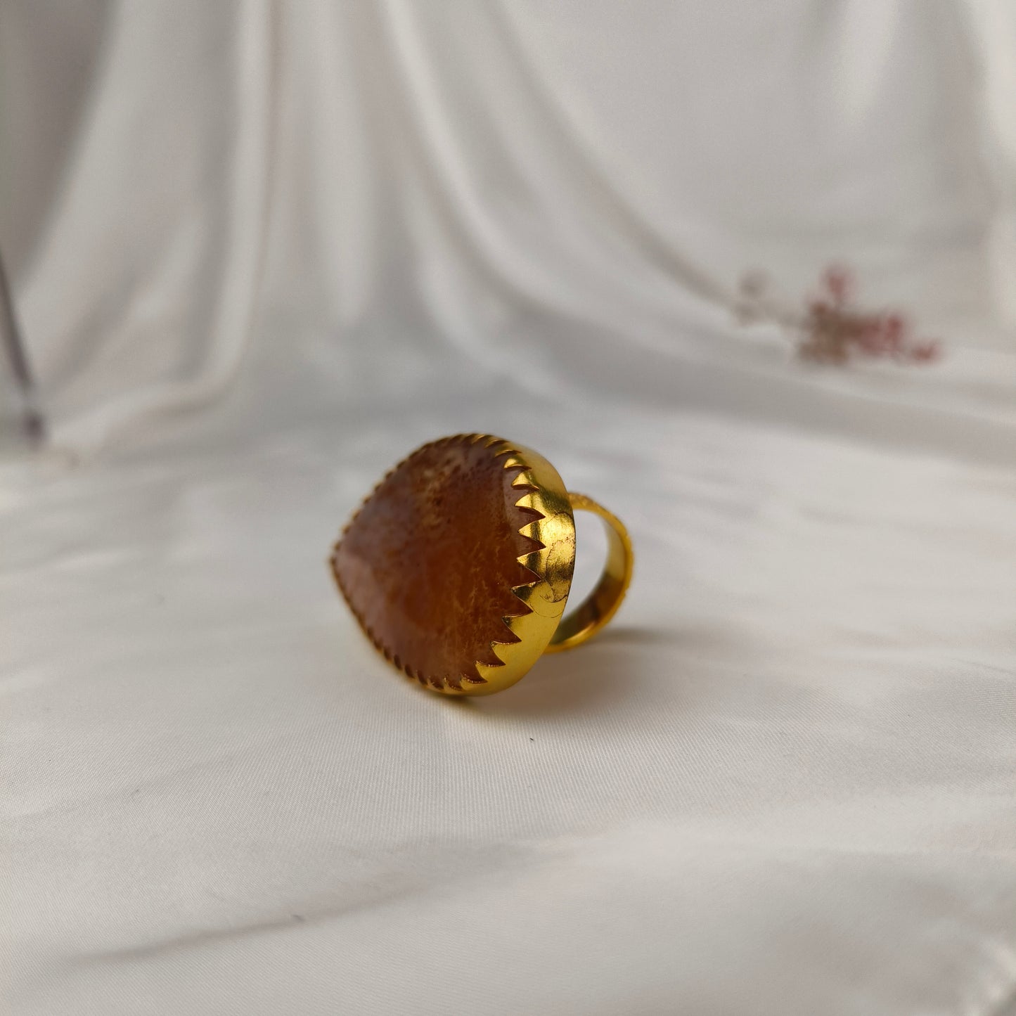 Sienna Moss Statement Slice Ring – Gold Plated Agate Cocktail Ring