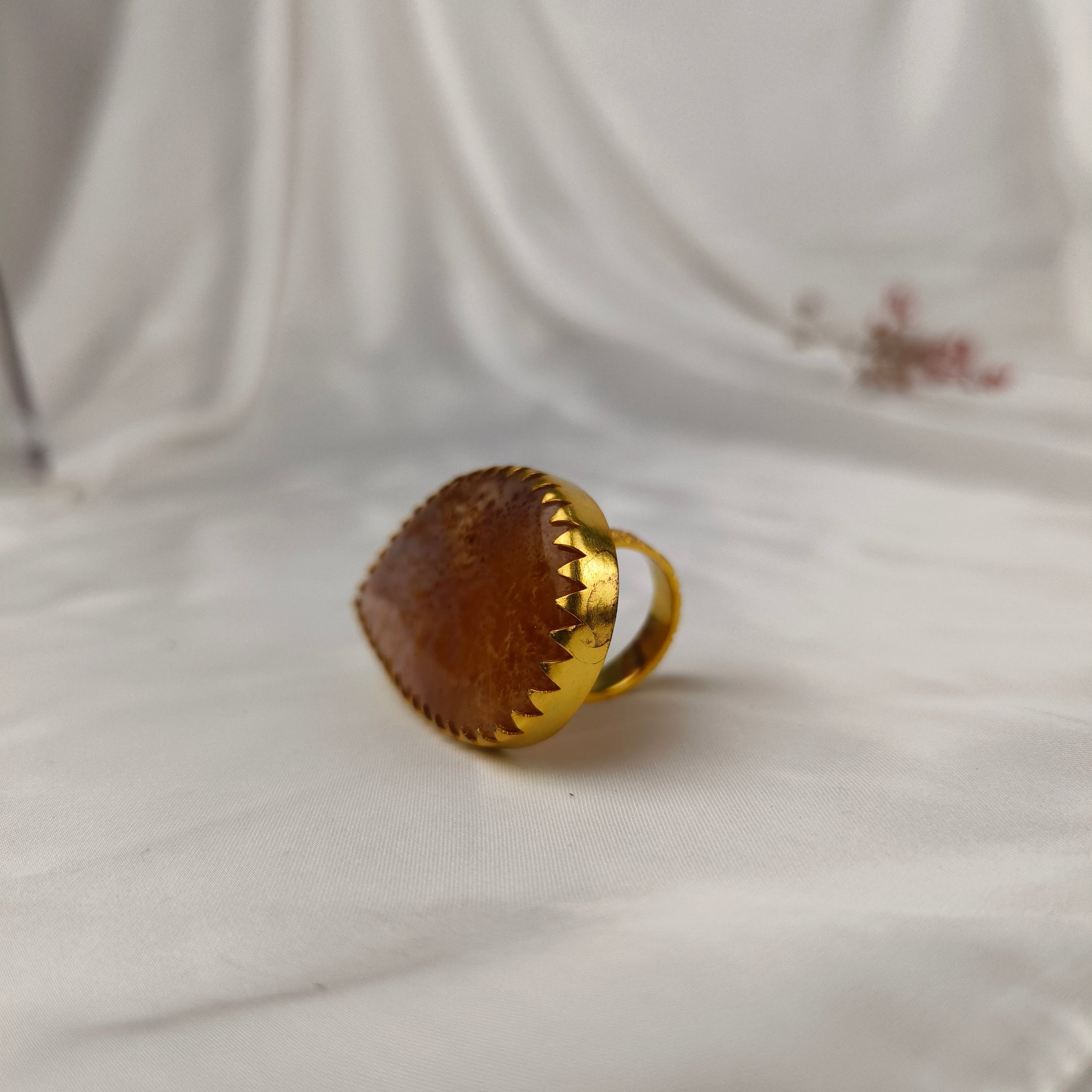Sienna Moss Statement Slice Ring – Gold Plated Agate Cocktail Ring