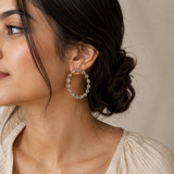 Luminous Orbit Statement Hoops – Gold Plated Rainbow Moonstone Garland Hoops