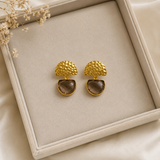 The Smoky Quartz Crescent Drops –  Gold Plated Hammered Statement Earrings