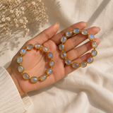 Luminous Orbit Statement Hoops – Gold Plated Rainbow Moonstone Garland Hoops