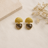 The Smoky Quartz Crescent Drops –  Gold Plated Hammered Statement Earrings