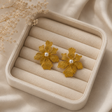 Artisanal Orchid Bloom Studs – Textured Gold Plated Pearl Center Earrings