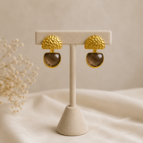 The Smoky Quartz Crescent Drops –  Gold Plated Hammered Statement Earrings
