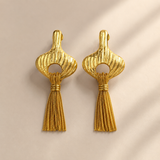 Gilded Tassel Statement Earrings – Fluted Art Deco Brass Fringe Drops