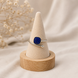 Cobalt Chevron Twist Ring – Silver-Plated Brass Open Bypass Ring