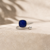 Cobalt Chevron Twist Ring – Silver-Plated Brass Open Bypass Ring