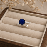 Cobalt Chevron Twist Ring – Silver-Plated Brass Open Bypass Ring
