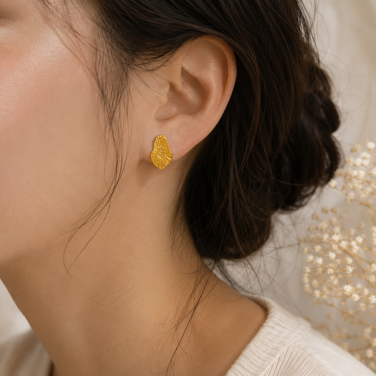 Sahara Textured Pebble Studs – Gold Plated Radiant Organic Statement Earrings