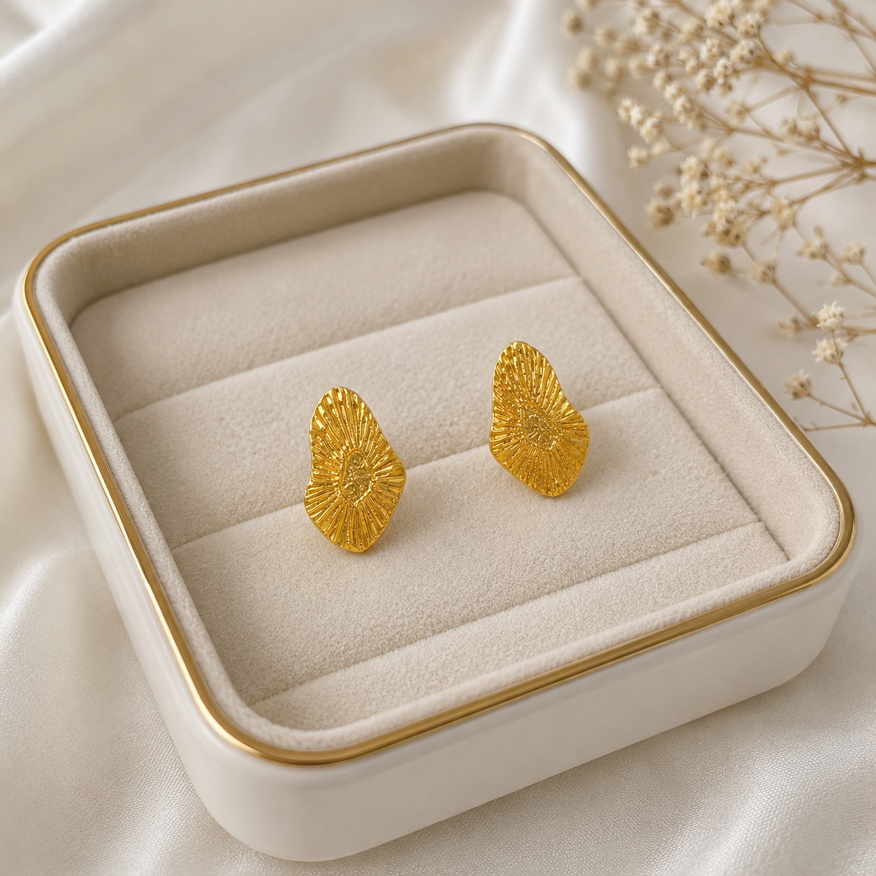 Sahara Textured Pebble Studs – Gold Plated Radiant Organic Statement Earrings