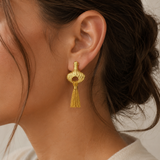 Gilded Tassel Statement Earrings – Fluted Art Deco Brass Fringe Drops