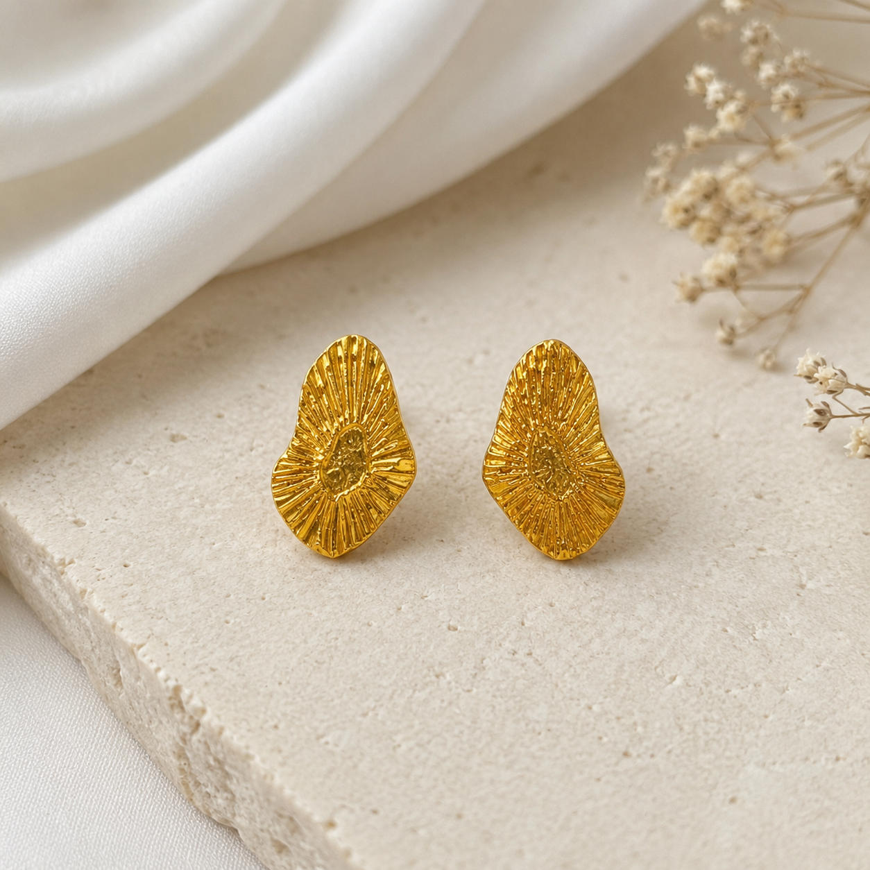Sahara Textured Pebble Studs – Gold Plated Radiant Organic Statement Earrings
