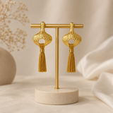 Gilded Tassel Statement Earrings – Fluted Art Deco Brass Fringe Drops