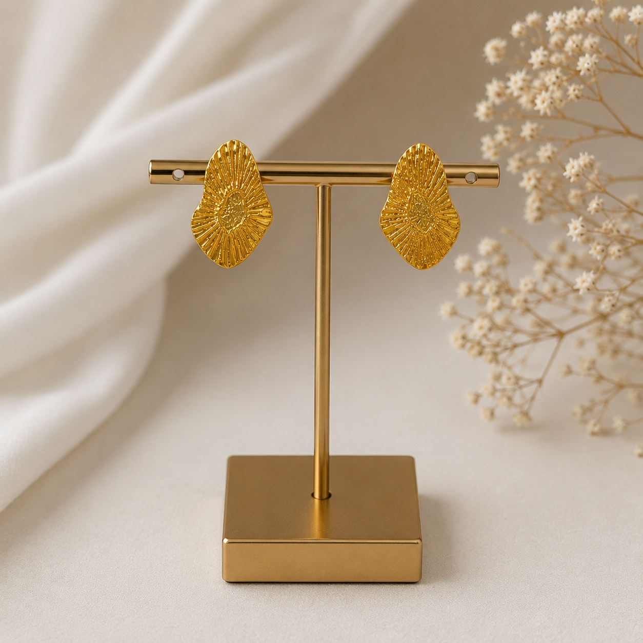 Sahara Textured Pebble Studs – Gold Plated Radiant Organic Statement Earrings
