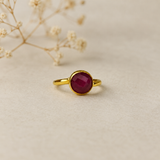 Imperial Ruby Silhouette Ring – Gold Plated Faceted Ruby Glass Statement Ring