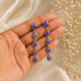 Azure Horizon Linear Dangle Earrings – Gold Plated Periwinkle Stone Statement Drops
