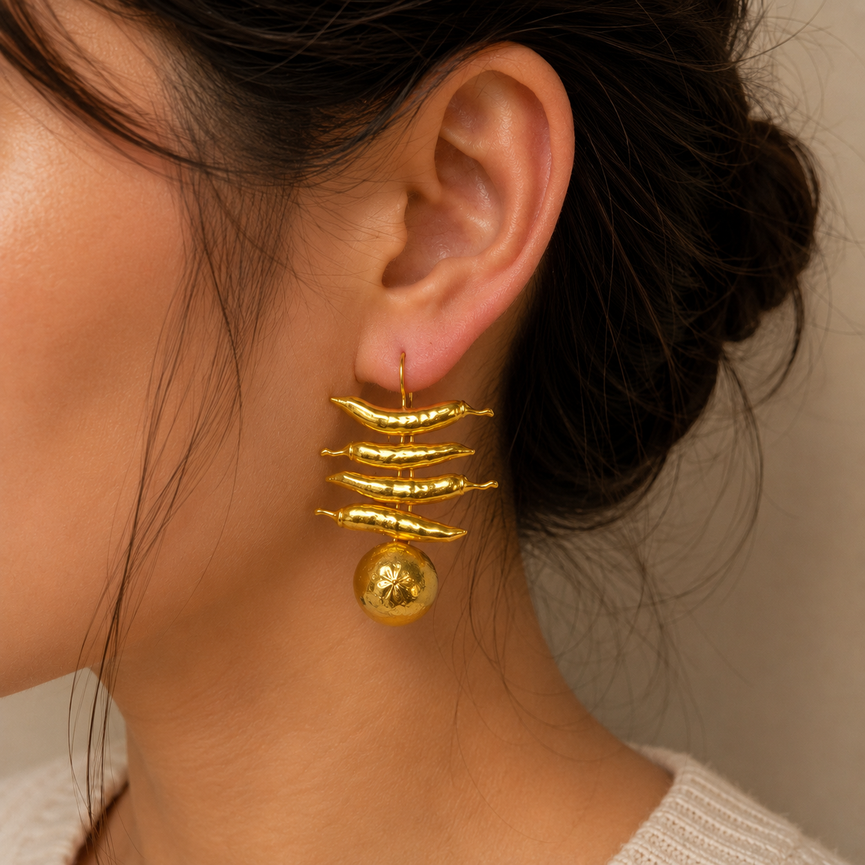 Talismanic Chilli Cluster Earrings – 18K Gold Plated Sculptural Drop Earrings