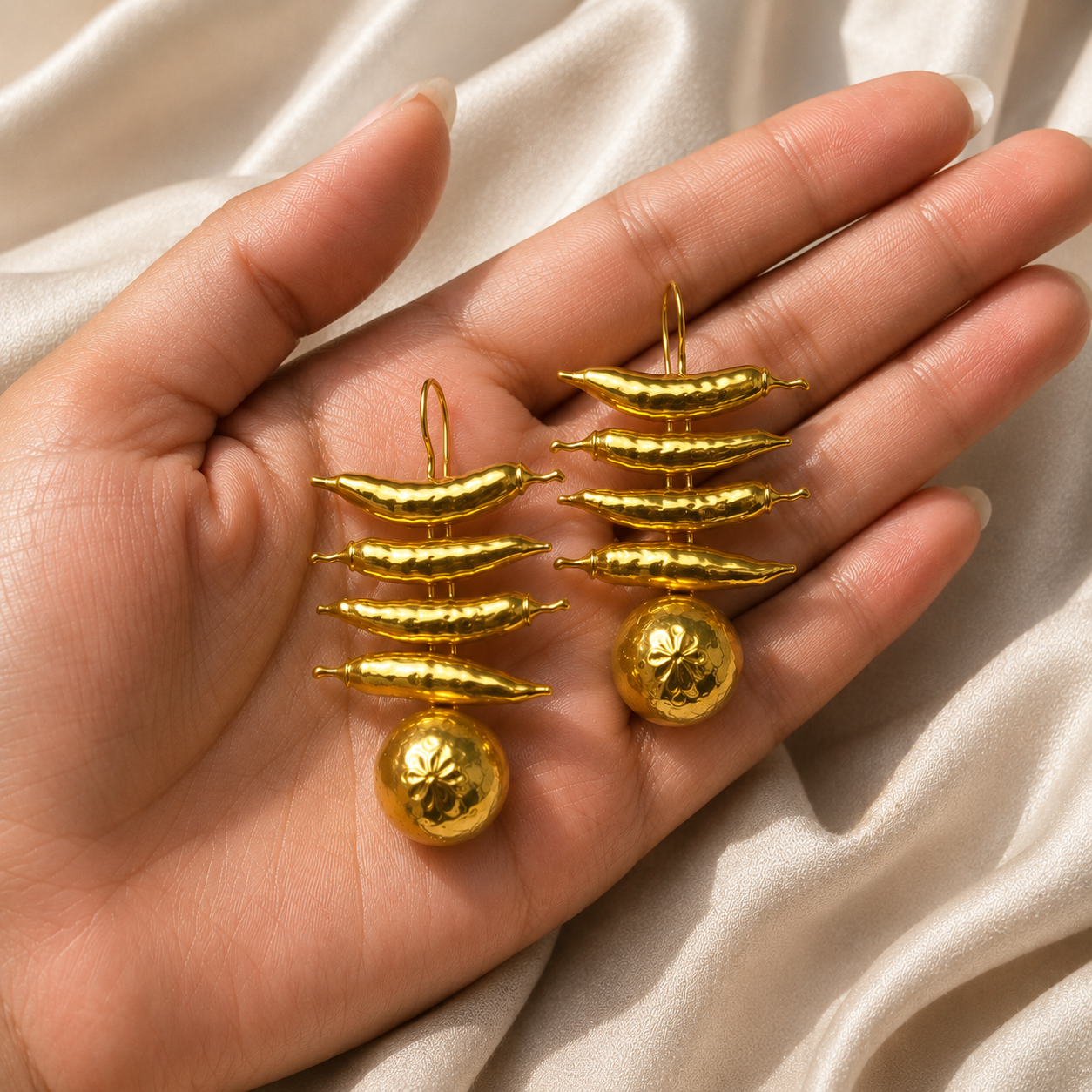 Talismanic Chilli Cluster Earrings – 18K Gold Plated Sculptural Drop Earrings
