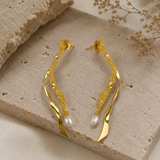 Siren Textured Pearl Drops – 18K Gold Plated Sculptural Baroque Drop Earrings