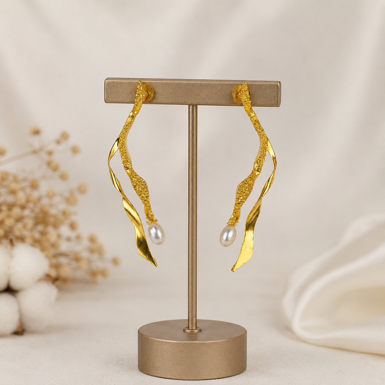 Siren Textured Pearl Drops – 18K Gold Plated Sculptural Baroque Drop Earrings