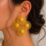 Celestial Galaxy Statement Studs – Textured Metallic Sunburst Cluster Earrings