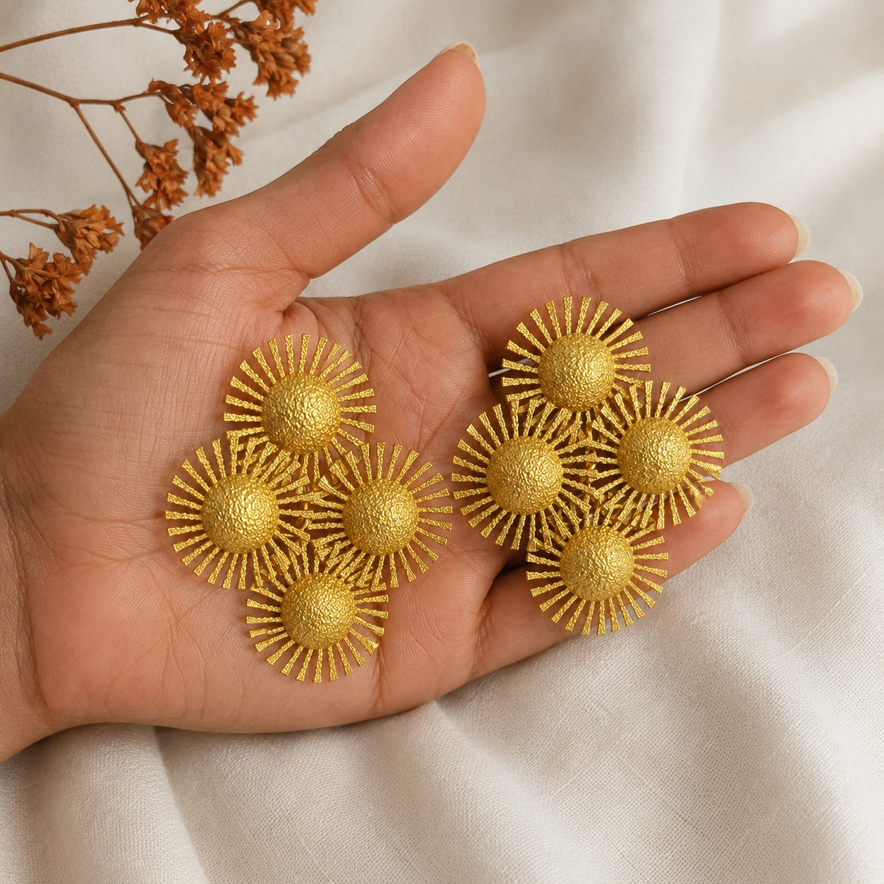 Celestial Galaxy Statement Studs – Textured Metallic Sunburst Cluster Earrings
