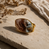 Sienna Wilderness Cocktail Ring – Gold Plated Elongated Scenic Agate Statement Ring
