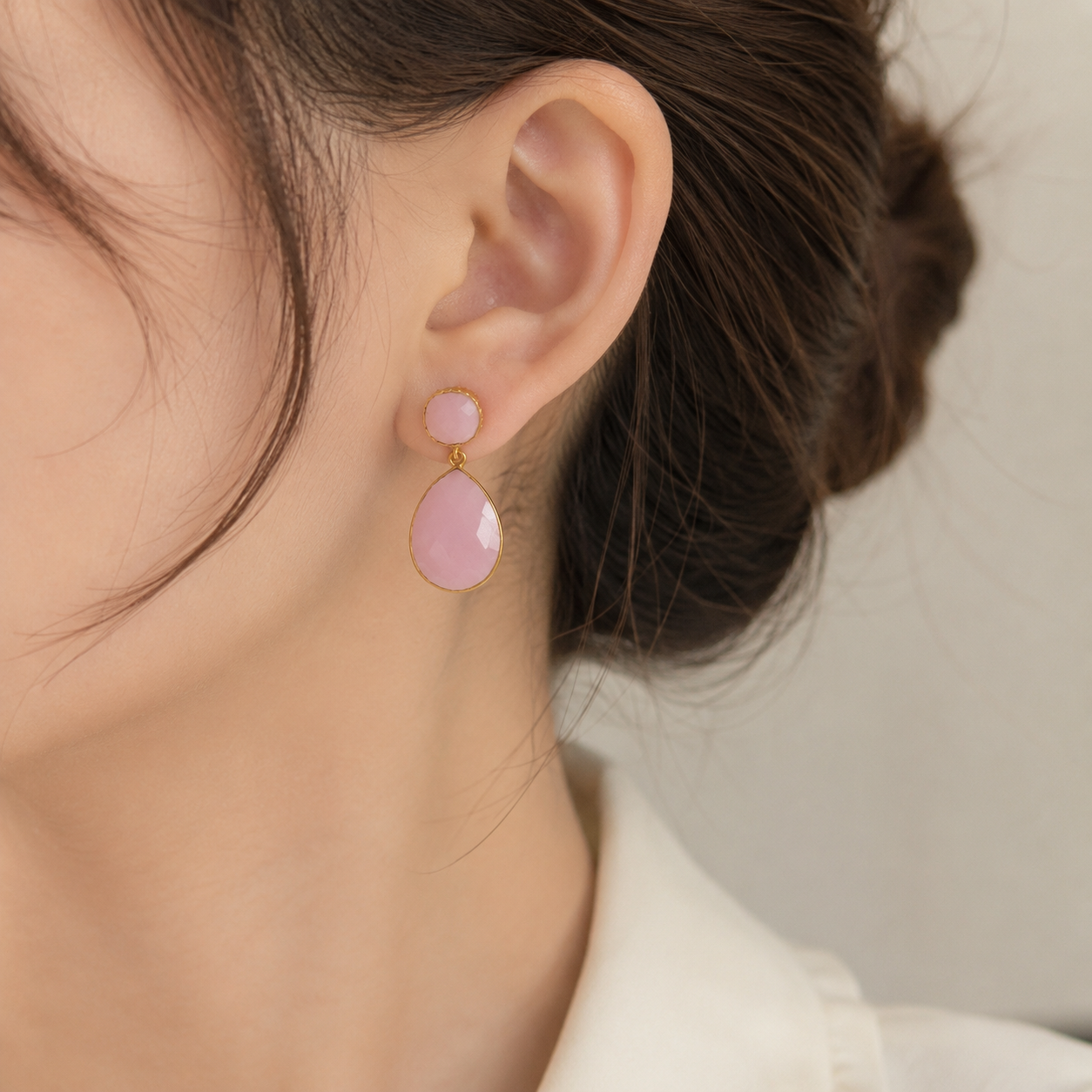 Rose Quartz Teardrop Dangles – Faceted Pastel Pink Gemstone Drop Earrings