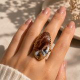 Sienna Wilderness Cocktail Ring – Gold Plated Elongated Scenic Agate Statement Ring