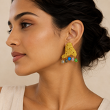Textured Horizon Multi-Gem Dangles – Sculptural Gold Plated Statement Earrings
