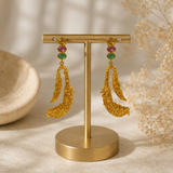Tourmaline Trio Abstract Loop Drops – 18K Gold Plated Textured Statement Earrings