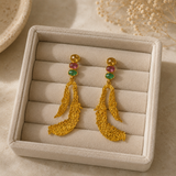 Tourmaline Trio Abstract Loop Drops – 18K Gold Plated Textured Statement Earrings