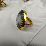 Dendritic Alpine Triangle Ring – Gold Plated Agate Shield Statement Ring