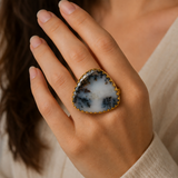 Dendritic Alpine Triangle Ring – Gold Plated Agate Shield Statement Ring