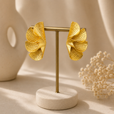 Gilded Wing Statement Studs – Textured Gold Plated Fan Drop Earrings