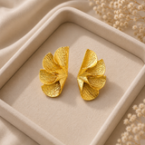 Gilded Wing Statement Studs – Textured Gold Plated Fan Drop Earrings