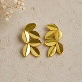 Gilded Laurel Leaf Studs – Brushed Gold Botanical Statement Earrings