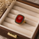 Imperial Ruby Halo Statement Ring – Gold Plated Cushion Cocktail Ring