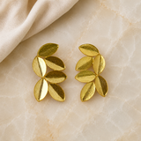 Gilded Laurel Leaf Studs – Brushed Gold Botanical Statement Earrings