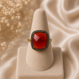 Imperial Ruby Halo Statement Ring – Gold Plated Cushion Cocktail Ring