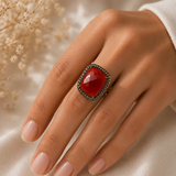 Imperial Ruby Halo Statement Ring – Gold Plated Cushion Cocktail Ring