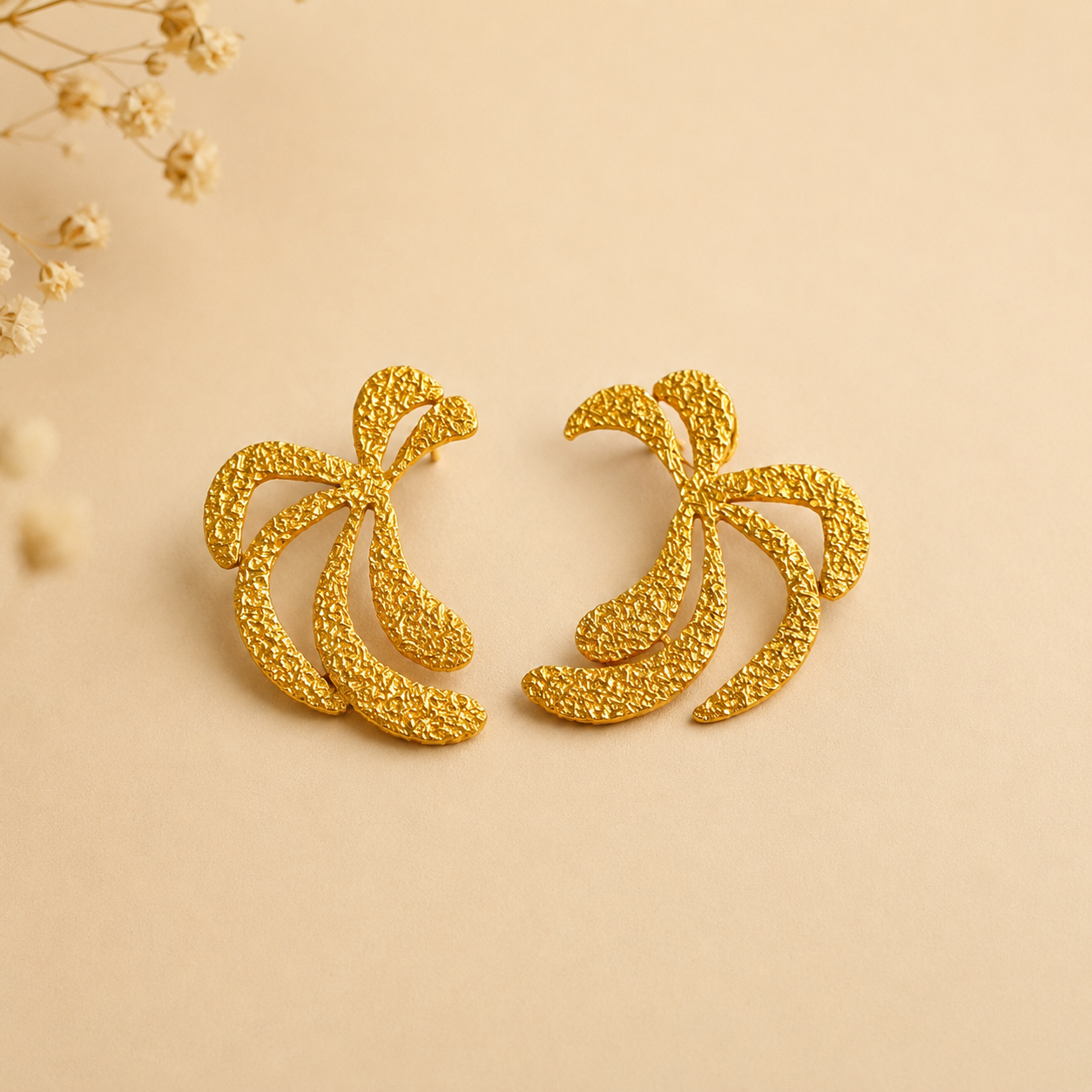 Abstract Textured Palm Studs – Sculptural Metallic Statement Earrings