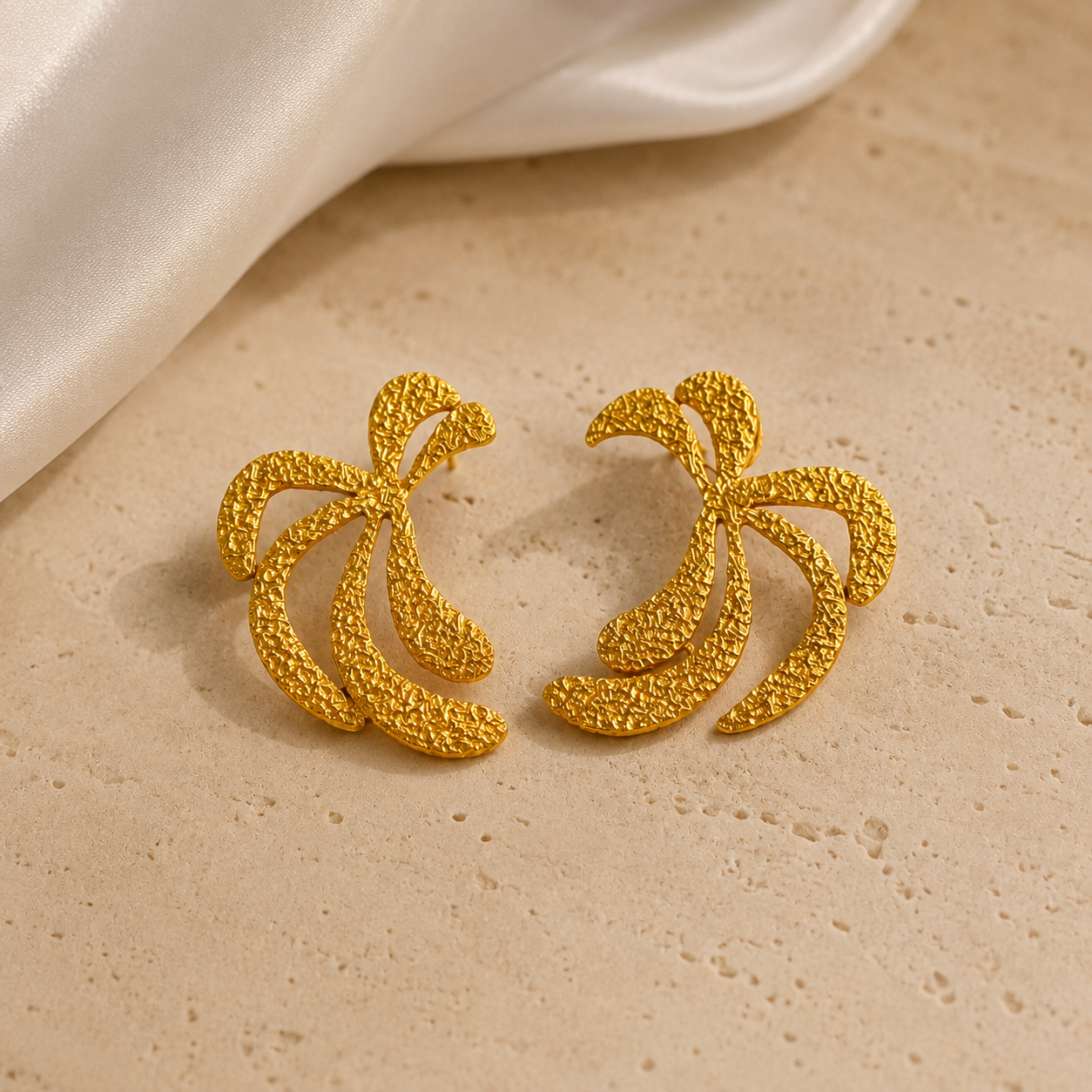 Abstract Textured Palm Studs – Sculptural Metallic Statement Earrings