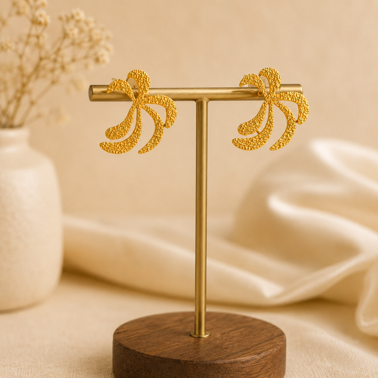 Abstract Textured Palm Studs – Sculptural Metallic Statement Earrings