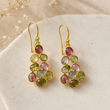 Tourmaline Matrix Cluster Drops – Gold Plated Multi-Gemstone Statement Earrings
