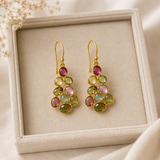 Tourmaline Matrix Cluster Drops – Gold Plated Multi-Gemstone Statement Earrings