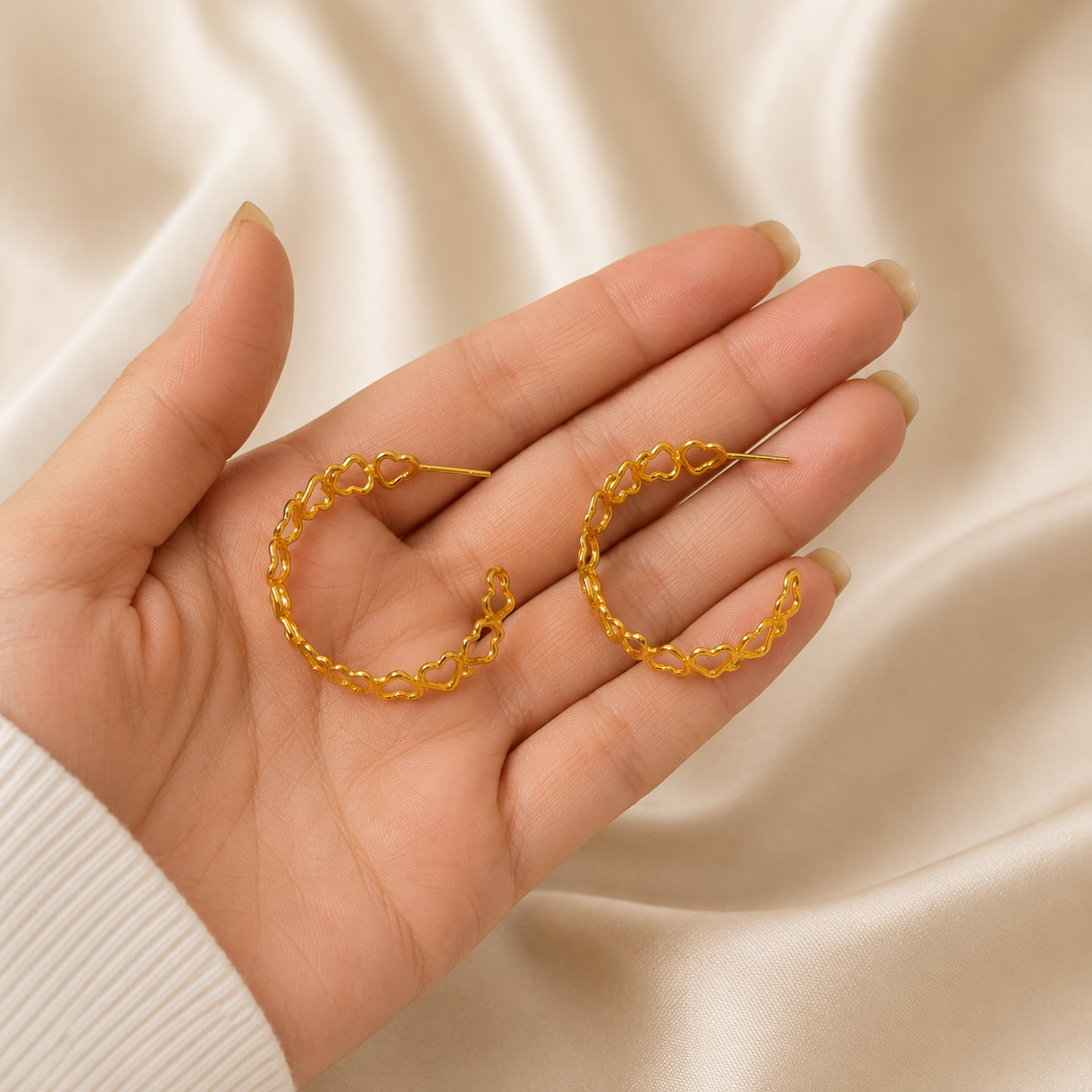 Artisan Sculptural Sunburst Hoops – Gold Plated Heart Matrix Openwork Creoles