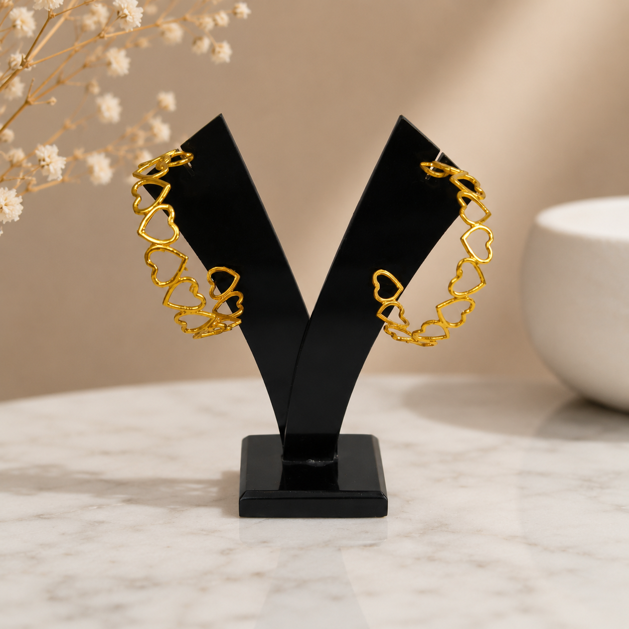 Artisan Sculptural Sunburst Hoops – Gold Plated Heart Matrix Openwork Creoles