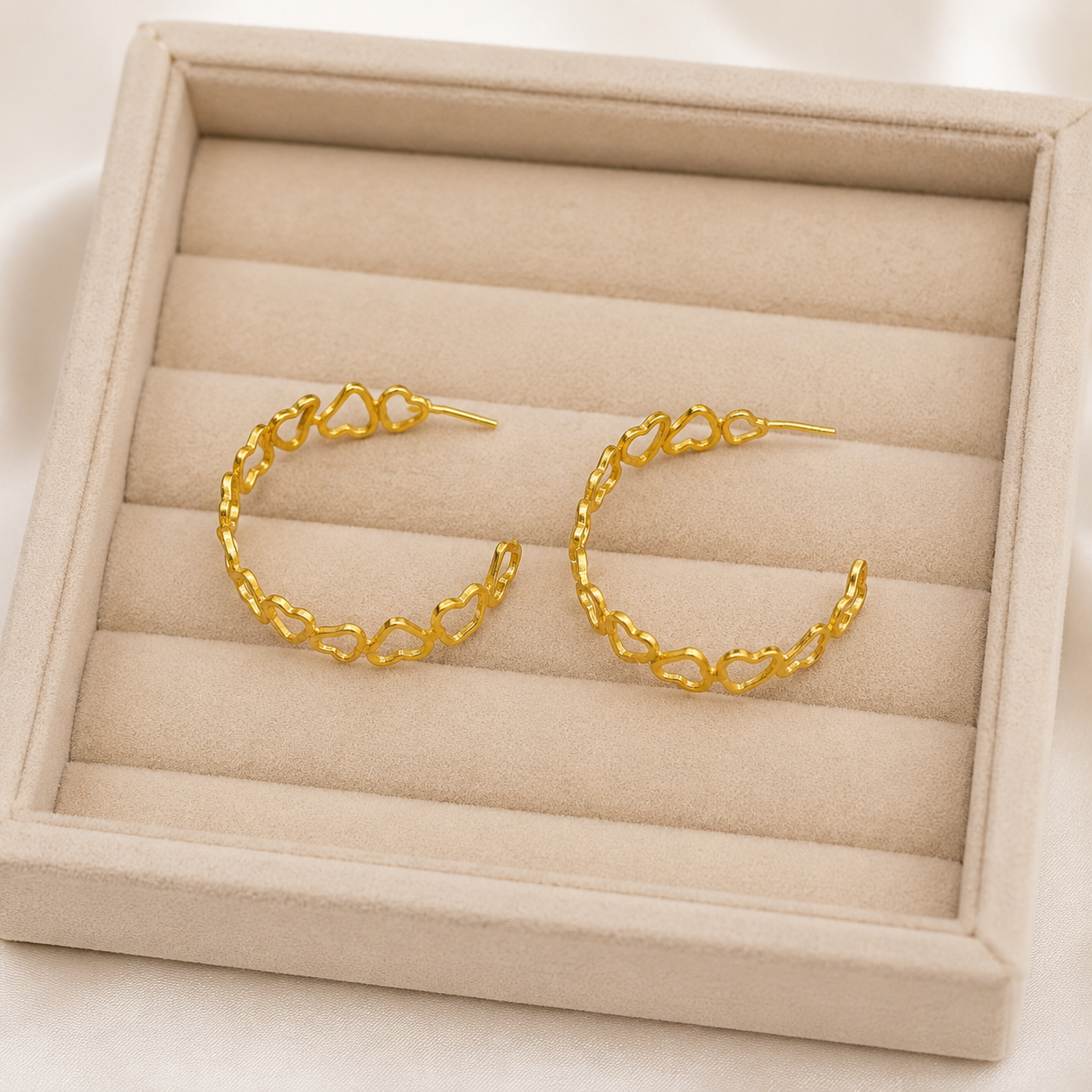 Artisan Sculptural Sunburst Hoops – Gold Plated Heart Matrix Openwork Creoles